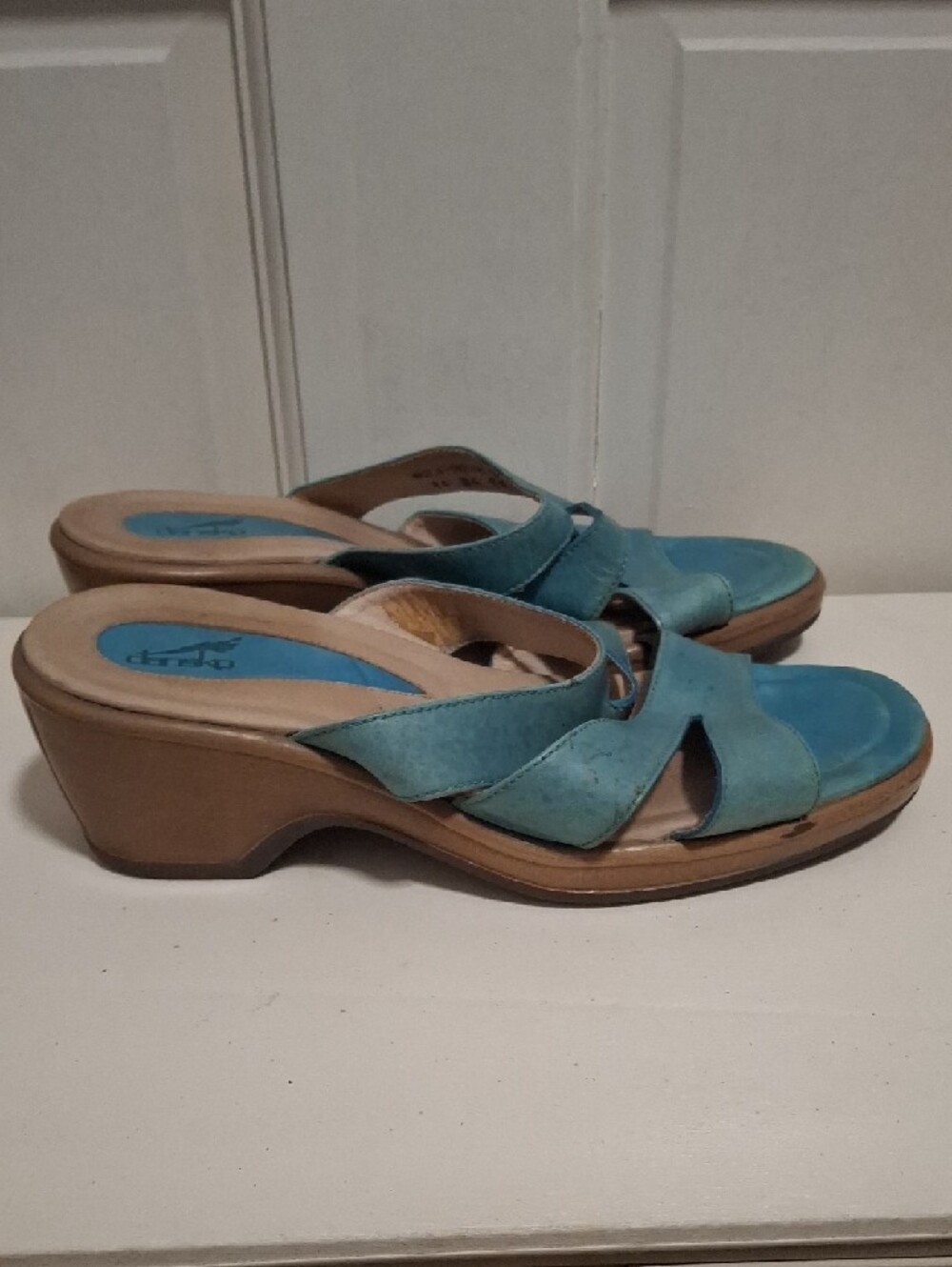 Dansko Teal Leather Slide Mules Womens Size 39